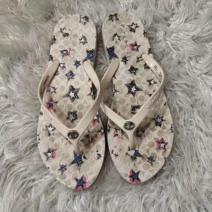 Coach Cream Flip Flops with Star Design Sz 10